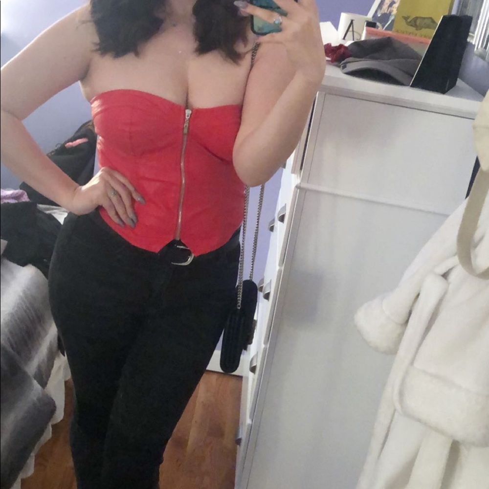 UO Red Bustier Zip Up Crop Tube-top - Picture 7 of 10